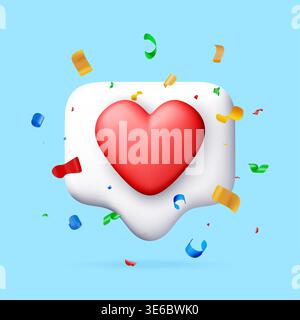 3D social media love icon with confetti Stock Vector