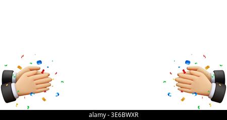 3d cartoon hands clapping with colorful confetti Stock Vector