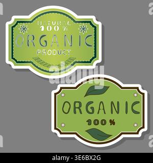 Illustration on theme set symbols for organic color sticker, logo organic consisting of flat design with elements mobile web apps, collection modern i Stock Vector