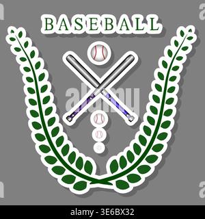 Illustration on theme modern emblem with flying ball for baseball sport, logo consisting of sport sign with decorative flourishes ball for baseball, s Stock Vector