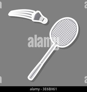 Modern emblem with illustration of flying shuttlecock for badminton sport, logo consisting of sport sign with decorative flourishes shuttlecock for ba Stock Vector