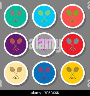 Illustration on theme set symbols for game badminton, logo game badminton consisting of flat design with elements mobile web apps, collection modern i Stock Vector