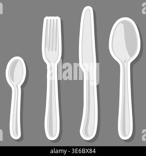 Illustration on theme set symbols for metal spoon with shine for food, logo metal spoon for food consisting of flat design with colored elements, mode Stock Vector