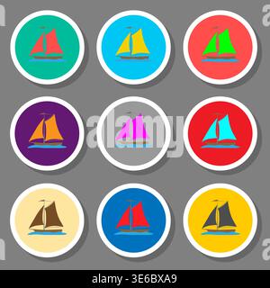 Illustration on theme set symbols for beautiful ship boat, logo ship boat consisting of flat design with elements mobile web apps, collection modern i Stock Vector