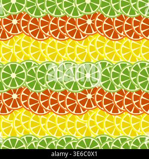 Seamless pattern of vibrant citrus slices, lime, orange and lemon rings background for summer textile, wallpaper and food packaging design. Vector illustration Stock Vector