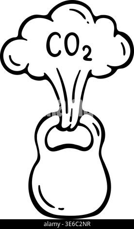 CO2 weight reduction vector icon. Hand drawn doodle illustration of kettlebell with carbon dioxide cloud. Greenhouse gas emissions Stock Vector
