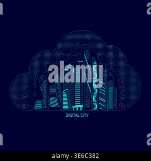 concept of digital city, shape of buildings with cloud computing idea Stock Vector