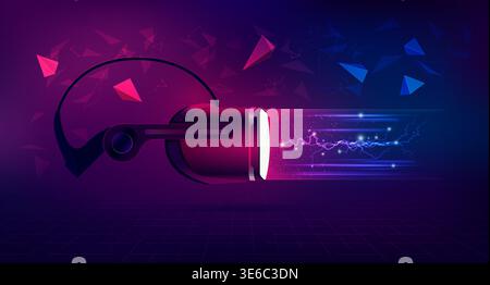concept of virtual reality technology, vr glasses with digital hologram elements Stock Vector