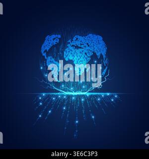 concept of digital transformation or big data technology, graphic of dotted globe combined with binary code Stock Vector