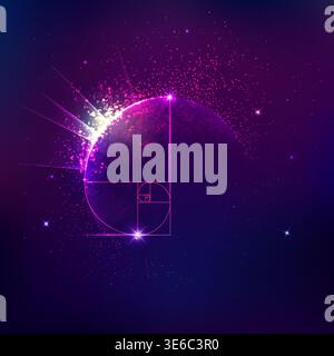concept of applied astronomy or cosmology, graphic of golden ratio with the Earth and outer space background Stock Vector