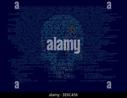 computer virus or hacker concept, programming script combined with shape of skull Stock Vector