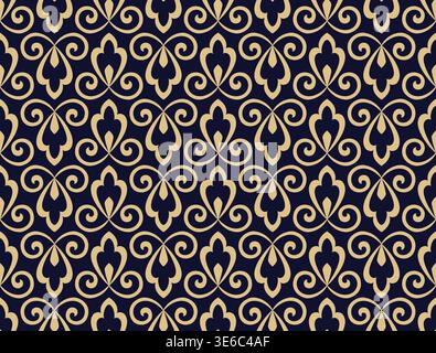 Flower geometric pattern. Seamless vector background. Dark blue and gold ornament. Ornament for fabric, wallpaper, packaging, Decorative print Stock Vector