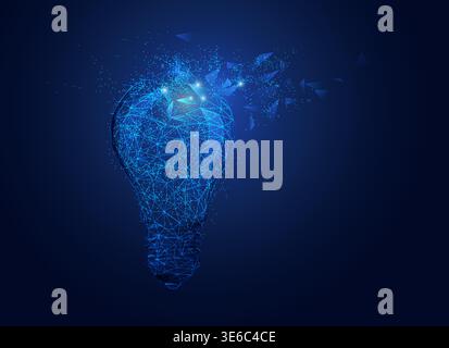 concept of creative thinking, wireframe lightbulb with futuristic element Stock Vector