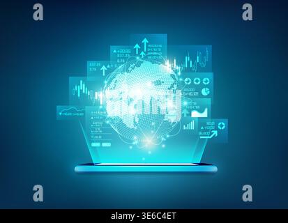 concept of online trading application on futuristic devices Stock Vector