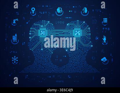concept of machine learning or digital twin, shape of a man combined with electronic pattern Stock Vector