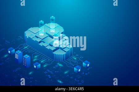 concept of cloud storage or data center presented in isometric Stock Vector