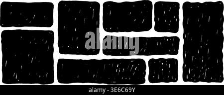 Wavy grunge rectangle frames with irregular edges. Curvy square quote borders and scalloped labels. Text boxes doodle elements, geometric speech bubbl Stock Vector