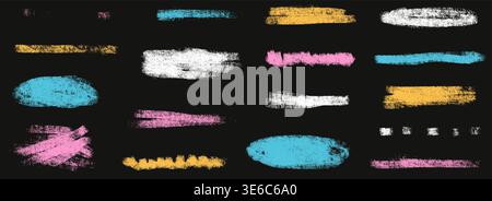 Pencil highlight emphasis with handmade underline and doodle shapes. Crayon kid strokes in cyan pink and yellow with highlight accents. Bold vector pe Stock Vector