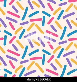 Abstract birthday sprinkles colorful seamless pattern. Small dash funky random sprinkles background. Simple confetti wallpaper. Vector surface design. Stock Vector