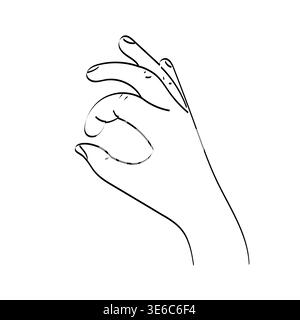 Minimal hand drawn vector illustration of a finger snap gesture. Elegant human hand in line art style isolated on white background. Stock Vector