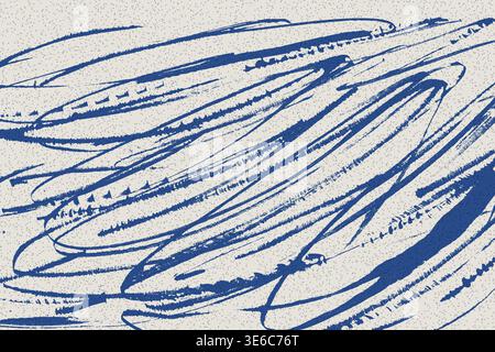 Blue paint brush strokes on grainy sand texture for urban banner. Abstract ink spontaneously lines with blue grain pattern and rough stroke. Grunge ve Stock Vector