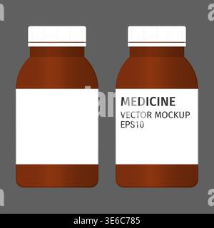 Simple amber glass medicine bottle mockup Stock Vector