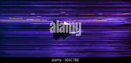 Video game glitch screen background with button Stock Vector