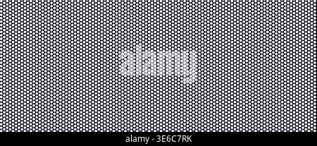 Fiber honeycomb with dense carbon hexagon on black for tech print. Small solid nano hex cells cover the surface in a tight uniform pattern. Dark honey Stock Vector