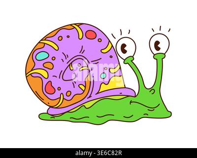 Cartoon groovy snail hippie funky trippy character Stock Vector