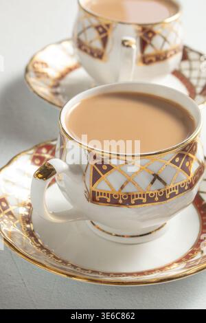 A view of a masala tea set. Stock Photo
