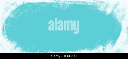 Ice grunge rink texture with white oval frame on teal blue snow background. Worn scratch overlay with ice grunge effect for winter print or poster. Cl Stock Vector