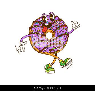Cartoon groovy donut character for candy dessert Stock Vector
