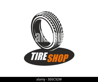 Tire shop icon, truck tyre wheel store and service Stock Vector