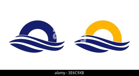 sun wave sea ocean water horizon minimal coastal logo for spa travel wellness and seaside business branding Stock Vector