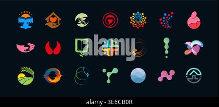 Modern Logo Set on Difference Themes Design like Medicine and Science, Religion and Charity Found, Education, Art and Tech. Isolated Logotypes Stock Vector