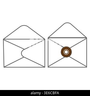 Open envelope icons. Mail stationery symbols. Two Vector items set. White background contour. Stock Vector