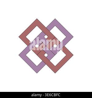 Interlocking square knot. Geometric chain Vector. Violet pink element. Abstract woven pattern. Stock Vector
