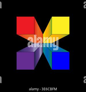 Isometric cube icon. Colorful gradient symbol. Geometric Vector shape. Rainbow block element. Stock Vector