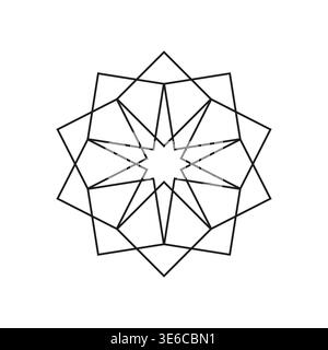 Geometric star shape. Intricate line pattern. Abstract Vector structure. Black symbol element. Stock Vector