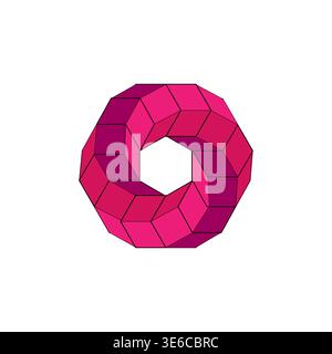 Pink torus ring. Block segment Vector. Magenta geometric shape. Modern 3D object. Stock Vector