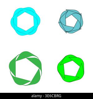 Four aperture icons. Hexagon penta shape. Cyan green Vector. Camera shutter symbol. Stock Vector