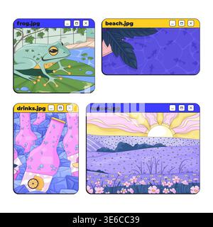 Lofi image previews neo brutalism pop-up UI windows Stock Vector