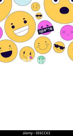 Cute emojis vertical top frame illustration Stock Vector