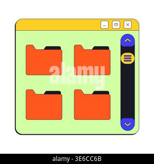 Multiple folders with scroll bar neo brutalism pop-up UI window Stock Vector