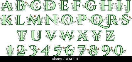 Cartoon flowers letters and numbers Stock Vector
