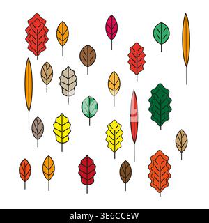 Autumn leaves pattern. Colorful foliage collection. Vector natural elements. Seasonal decorative detail. Stock Vector