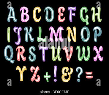 Colorful uppercase letters and numbers Stock Vector