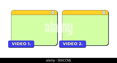 Videos blank two neo brutalism pop-up UI windows Stock Vector