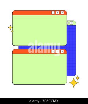 Sparkles shine layered neo brutalism pop-up UI windows Stock Vector