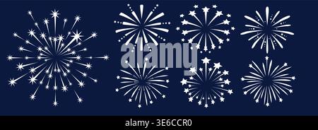 Firework collection on black Stock Vector